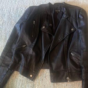 TOPSHOP vegan leather jacket good condition black with blackened silver hardware